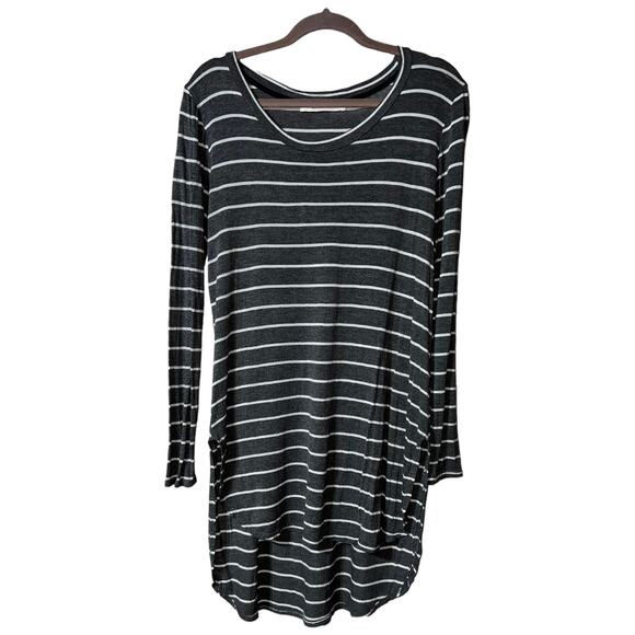 The Impeccable Pig Grey White Striped High Low Dress Size M Long Sleeve Casual - Picture 7 of 9